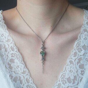 Vintage green and silver rosary necklace with a small silver chain ✦ goth witch
